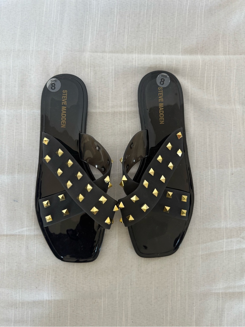 Steve Madden Black Slide Sandals with Gold Studs Size 8M